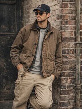 Vintage London Fog Brown Bomber Chore Coat Workwear Utility Classic L